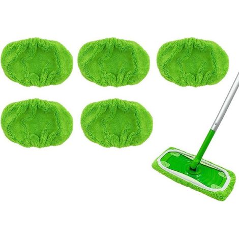 Lot de 5 lingettes humides de qualité supérieure pour balai Swiffer, comprenant 10 housses de rechange vertes pour un nettoyage efficace et durable. (1/5)