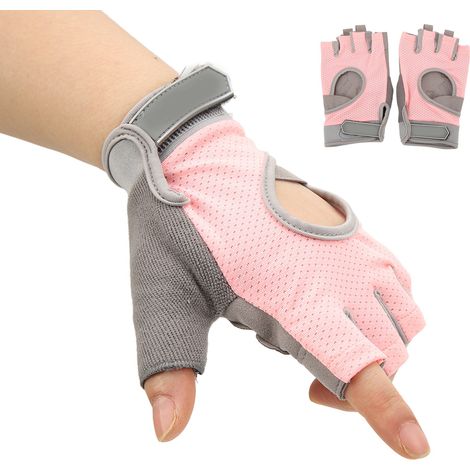 paire de gants de musculation respirants pour femmes, pour l'haltérophilie, le sport et l'équitation, demi-doigts, antidérapants, résistants à l'usure, équipement de protection rose L (pour une largeu (1/5)