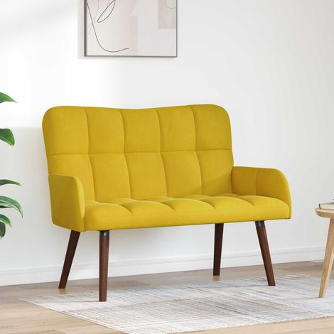 Canapé 2 places en velours jaune 115 x 61 x 87 cm, structure métal et bois - PANGIVO (1/5)