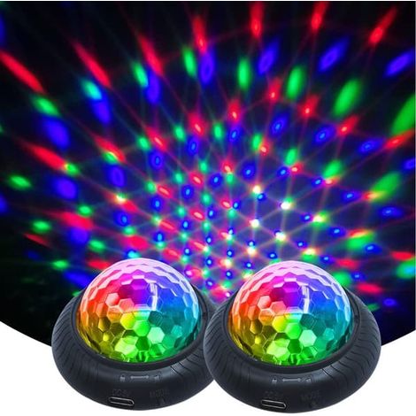 Mini boule disco lumineuse (lot de 2) - Veilleuse 3 en 1 - Activation sonore - Rechargeable - Lumière clignotante multicolore - Lot de 2 (1/5)