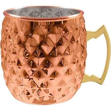Becher Tasse Diamond Moscow Mule en Cuivre avec Motif Diamant, 550 ml, Design Élégant et Luxueux pour Cocktails, Bière sur Glace, Idéal pour Bar, Restaurant et Cuisine Maison