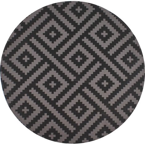 Alfombra moderna para interior y exterior redonda con diseño geométrico 120 cm negro y gris Ajmer