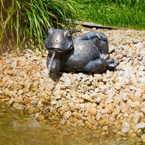 esotec Solar Wasserspeier Set liegender Frosch Pepe Solarbrunnen H=31cm 101678 (1/5)