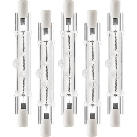 Packung mit 5 linearen Halogenlampen R7S 118 mm 300 W 230 V, dimmbar, für Bauzwecke. (1/5)