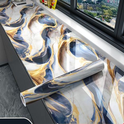 Papier peint PVC à motif marbre, matériau de décoration intérieure, autocollant mural, 60 x 1000 cm (1/5)