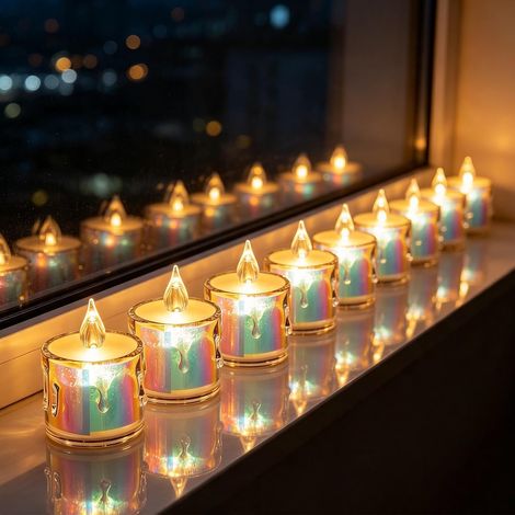 Lot de 24 bougies chauffe-plat LED : bougies chauffe-plat sans flamme aspect cire (4,7 x 3,7 cm), alimentées par piles avec effet vacillante, blanc chaud pour décoration, mariage, Noël et (1/5)