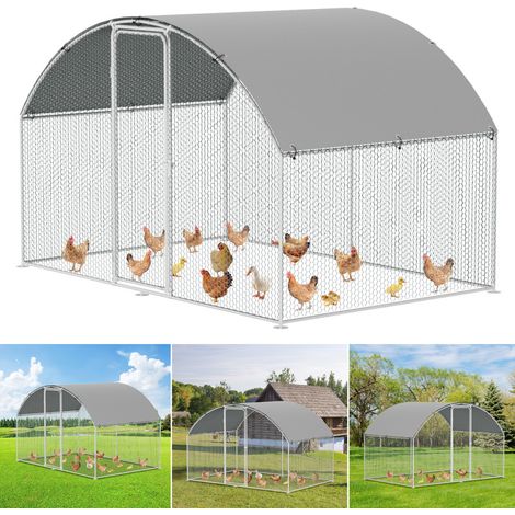 SWANEW Recinzione per pollaio Acciaio zincato con recinzione in rete con serratura Area coperta Pollaio per piccoli animali 3 x 4 x 2 m 12 m² cupola (1/5)