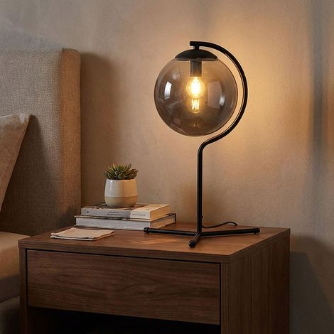 Lampe de table Lampe d'appoint Lampe de chambre à coucher Verre Lampe de table Salon, métal noir fumé, LED 4W 350Lm blanc chaud, H 50 cm (1/5)