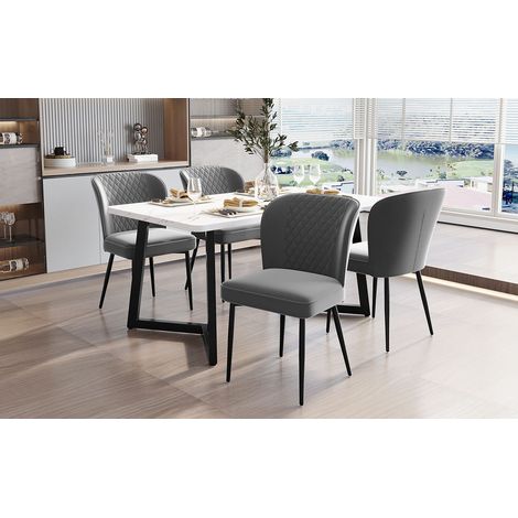 Lote de 4 sillas de comedor de terciopelo - patas de metal - gris oscuro (1/5)