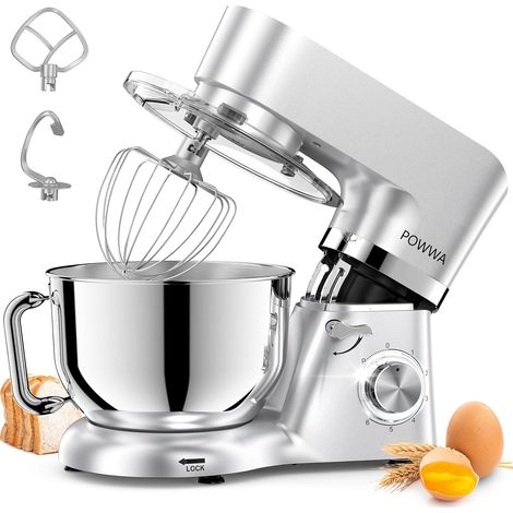1500W Silent Kitchen Mixer with Electric Mixer, Whisk, Lid, Bowl 6.2 L (1/5)