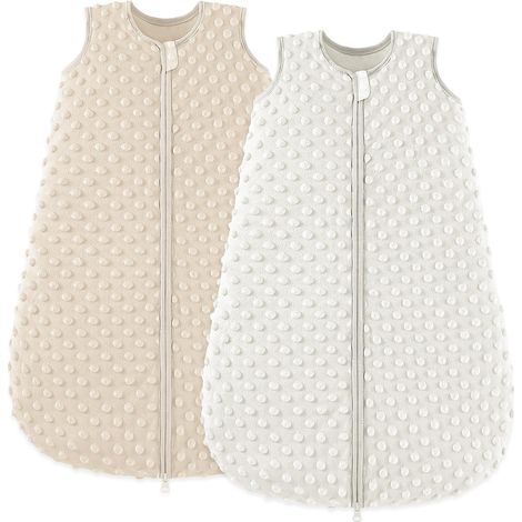 Gigoteuse pour Bébé Chaud Sac de Couchage Coton,Lot de 2,Doublure 100% Coton avec Tissu Polaire en Peluche pour Nouveau-né Garçons Filles (Abricot, 67cm) (1/5)