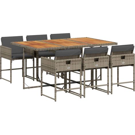 Maison Exclusive - 7-tlg. Garten-Essgruppe mit Kissen Grau Poly R