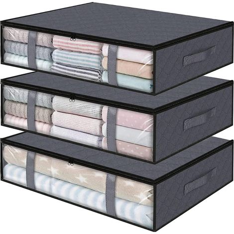 Opvouwbare opbergboxen onder bed – 3 Stuks Kledingopslag En Organizer Boxen Onder Bed Voor Slaapkamer, Kast Of Huis - Ruim En Sterk - kledingopslag – set organizers (1/5)