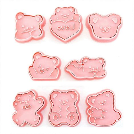 8 Pcs Adorable Ours Biscuit Emporte-Pièce Kit Presse à Biscuits Manuelle Forme Mignon pour Cookies DIY Pâtisserie (1/5)