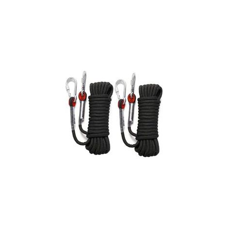 Lot de 2 Corde d'escalade 10M, 10mm Corde d'escalade Statique avec Mousquetons, Corde D'évacuation Corde de Sauvetage, Charge Maximale - 12KN/1200KG