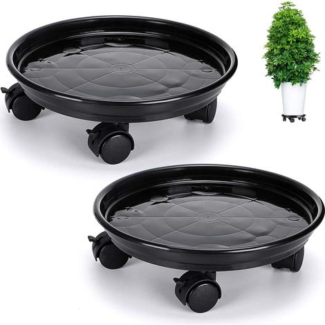 2 Pcs Support de Pot de Fleurs à Roues, 30cm Support Roulant Plantes, Support pour Plante avec Roue Universelle pour Plantes d'intérieur et d'extérieur, capacité de Charge 56kg (Noir) (1/5)