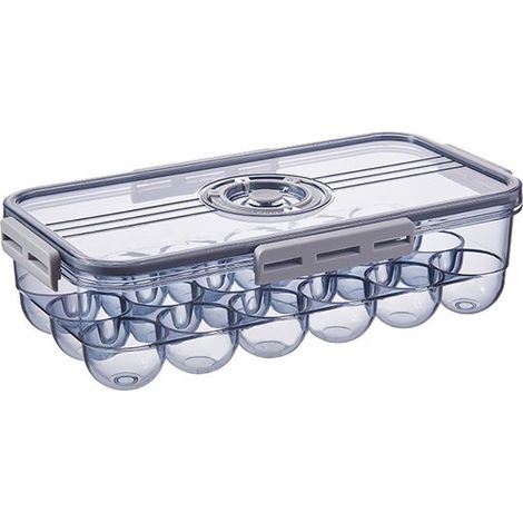 Caja de plástico para huevos，Caja para almacenar huevos，Capacidad para hasta 18 huevos，Caja transparente para huevos，32,5 x 17,5 x 9 cm，Gris (1/5)