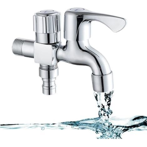 Außenwasserhahn, Doppelhahn, Gartenwasserhahn mit Doppelauslauf, Messinghahn mit Doppelauslauf, 1/2-Zoll-Doppelauslauf (1/4)