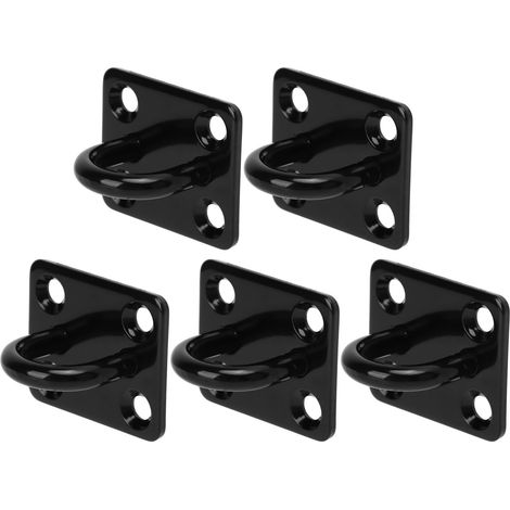 Lot de 5 crochets de plafond renforcés en acier inoxydable épais, avec boucle de fixation pour porte et support de charge. Plaque à œillet en acier inoxydable noir, 6 mm. (1/5)