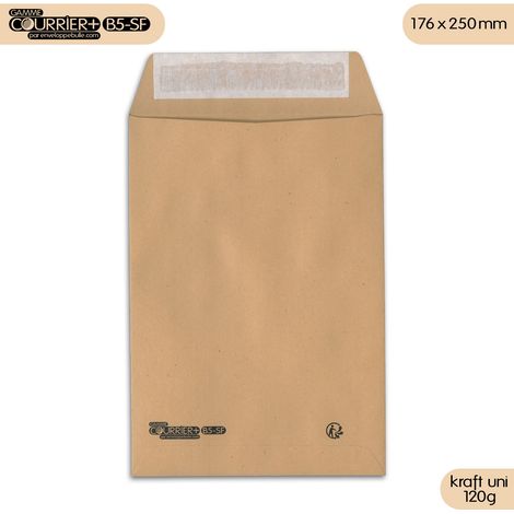 Lot de 50 Enveloppes kraft brun uni B5 gamme Courrier+