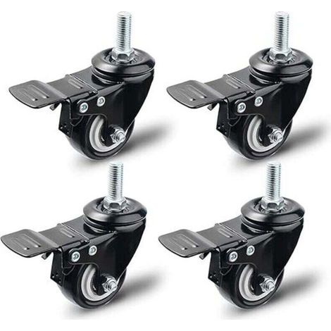 Rueda giratoria con freno de 50 mm, juego de 4 ruedas para muebles, ruedas giratorias, carga máxima 200 kg, color negro (Black) - Crezuo (1/4)