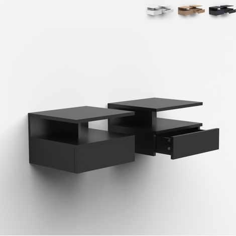 Set 2 comodini sospesi a parete con cassetto per camera da letto Alabastro - Nero