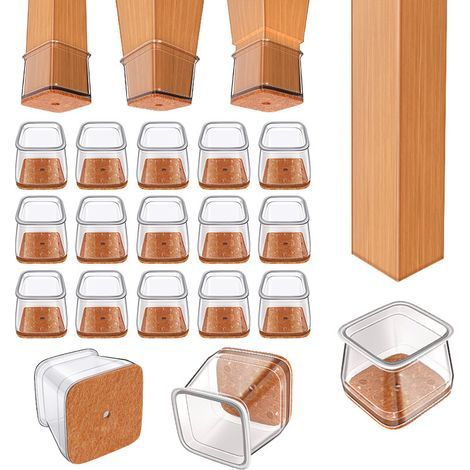 Set mit 16 quadratischen Schutzgleitern für Stuhlbeine, aus Silikon und Filz – Gleiter/Überzüge für Möbelbeine (für Parkettböden mit einer Stärke von 2,4 bis 4,9 cm) – 4 Größen erhältlich (1/5)