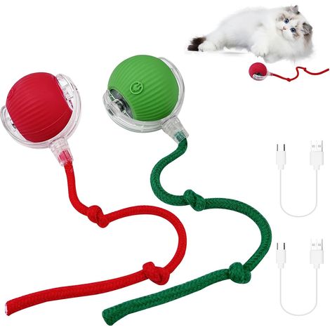Set mit 2 interaktiven Katzenspielzeugen, 360° rollender intelligenter elektrischer Ball, automatisches elektrisches Katzenspielzeug (rot + grün) (1/5)