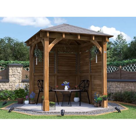 Dunster House Wooden Gazebo Kit Louvre Walled 2.5m x 2.5m Heavy Duty Garden Shelter Roof Shingles Leviathan (1/5)