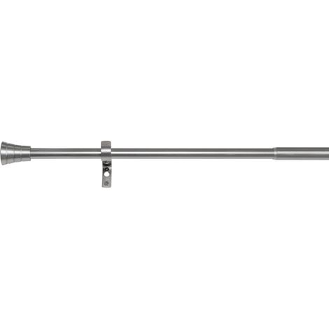 ondeco Gardinenstange ausziehbar 1-lauf, Vorhangstange Fenster Wandmontage, Endstück Zylinder in Edelstahl-Optik, Komplettgarnitur Teleskopstange 16/19 mm -  Edelstahl-Optik - 160-280 cm