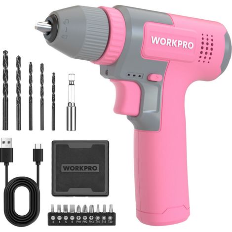 Kit de Perceuses Visseuse Sans Fil 8V Rose, Visseuse Devisseuse Sans Fil 2000mAh, Couple 12Nm, Mandrin de Perçage 10mm, LED Lumière, Kit d'Accessoires Complet, pour Réparation Maison DIY (1/5)