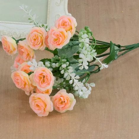 Bouquet de 15 roses artificielles, décoration de fête de Noël (rose clair)