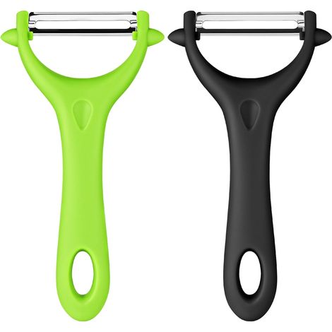2 PCS Éplucheur Universel, Econome Legumes Inox Eplucheur Legumes Manuel Eplucheur Pomme de Terre Poignée Ergonomique, Couteau Eplucheur Cuisine pour Légumes Fruits (Noir+Vert Clair) (1/5)