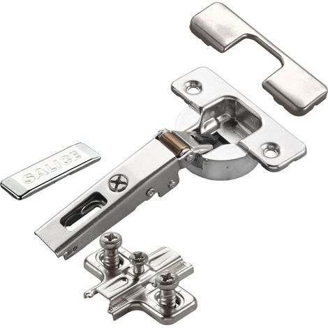 2 x Salice Topfband Serie 700 mit Dämpfer im Topf 110° Bohrbild T45 Eckanschlag inkl. Kreuz-Montageplatte Höhe 6 mm mit Euroschrauben, Langlochverstellung, Abdeckkappen Schrankscharnier von SOTECH (1/5)
