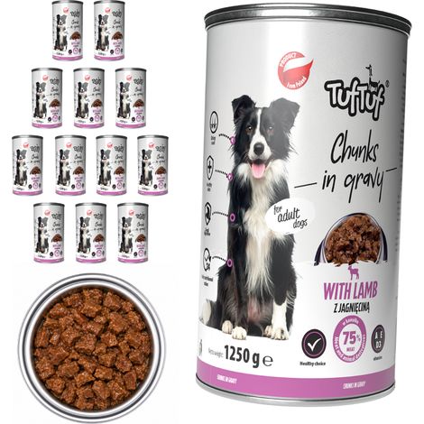 TufTuf Nassfutter für Hunde, Lamm, Dose, 12 x 1250 g, Stückchen in Soße (1/2)