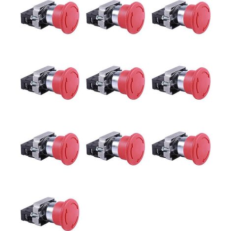 Lot de 10 boutons-poussoirs d'arrêt d'urgence champignon rouges 22 mm NC 600 V 10 A ZB2-BE102C XB2-BS542X1 (1/5)