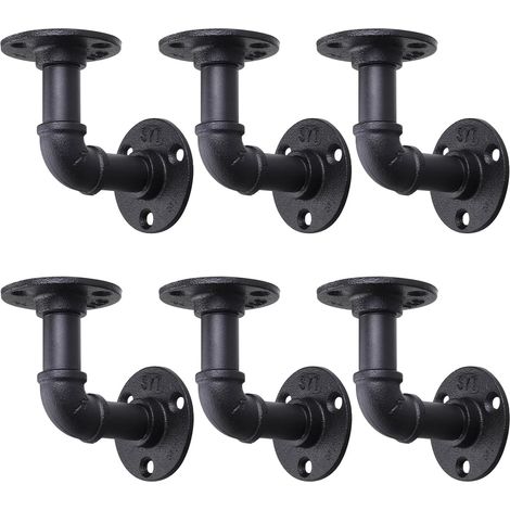 Pack de 6 supports d'étagères en tuyau industriel, supports flottants noirs avec vis, étagères murales en tuyau robustes pour planches de scaffolding à domicile - 10×10 cm (1/5)