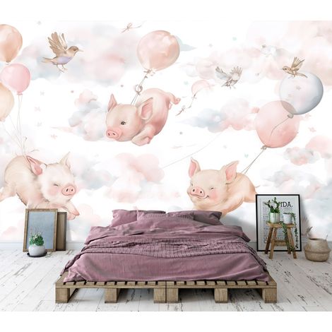 Fototapete Tiere Wolken Schweinchen, für Kinderzimmer, 150 x 105 cm – Komplettset inkl. Kleister & Anleitung (1/5)