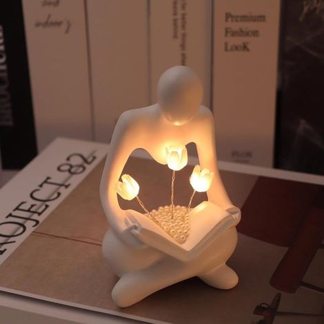 Lampada da lettura a forma di tulipano con luce notturna decorativa, accessori per la casa, alimentata a batteria, per camera da letto, studio, soggiorno e (1/5)