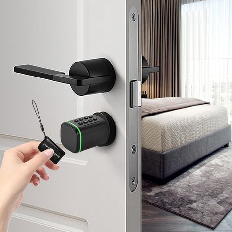 Smart Elektronisches Türschloss, Codeschloss mit Batteriestandswarnung Öffnung mit App Pincode Schlüssels oder Smart Keycard für Häuser Wohnungen Garagen Keller Hotels Büros (Schwarz)
