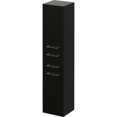 Napoli Matt Black 350mm x 1600mm Wall Mounted Storage Unit - 350mm - Chrome 160mm Handle