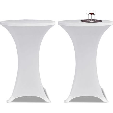 Nappe de table de cocktail, paquet de 2 nappes rondes à coins carrés extensibles en élasthanne blanc 80 110 cm pour fête, mariage, anniversaire, banquet (1/5)