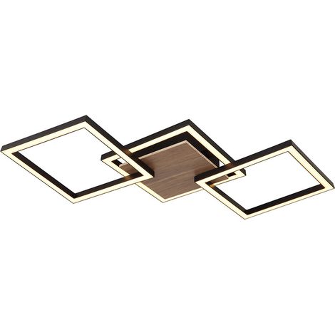Plafonnier aspect bois plafonnier lampe de salon LED design marron clair noir, 24W 1400lm blanc chaud, LxH 63x5,7 cm (1/5)