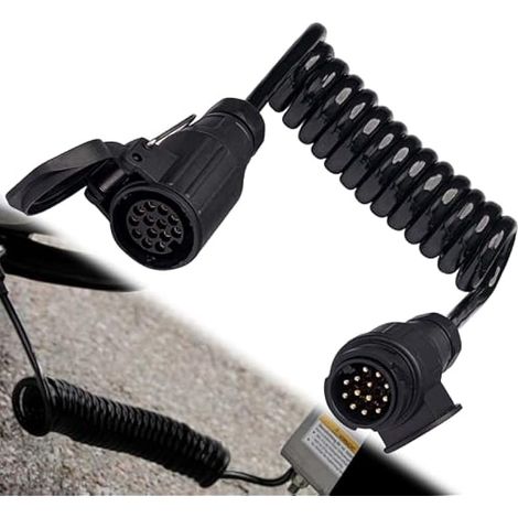 Rallonge de remorque 13 broches adaptateur : adaptateur de remorque de 2 m câble d'extension spirale avec prise de remorque 13 broches pour voiture, camion, camping-car, caravane (noir) (1/4)