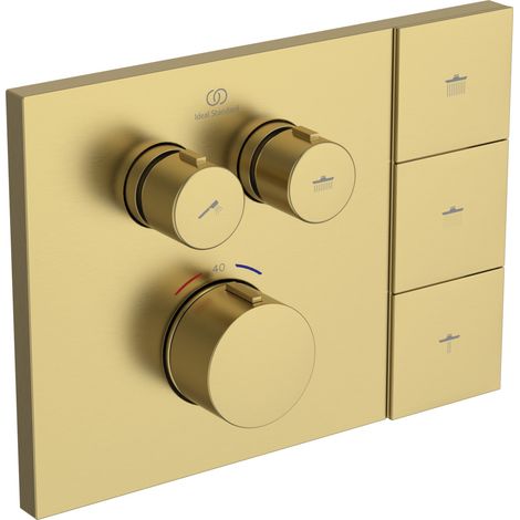 Ideal Standard Ceratherm Navigo Solos - Grifo termostático empotrado, para 2 aparatos, oro cepillado A7894A2 (1/2)