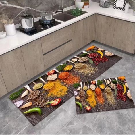 Tapis de cuisine - Lot 2 (40x60 + 40x120 cm) - Antidérapants - Absorbants eau & huile - Anti-poussière (1/4)