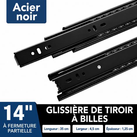 Glissières de tiroir télescopiques 3 sections 35 cm 14 pouces acier épaissi noir silencieux 14 35cm – Livraison gratuite