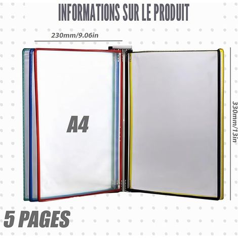 Système de 5 panneaux d'affichage mural A4 avec panneaux de vision pour montage mural, système de panneau de vision A4, pour salles d'exposition, restaurants, bureaux, publics, (1/3)