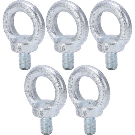 5 anneaux de levage à œil fileté en acier Q235, zingués blanc par électrolyse, pour usage industriel, filetage M16, lot de 5 pièces (1/5)