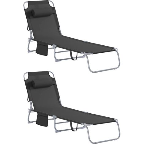 GARTENLIEGE 2-er Set mit Tasche und Kopfkissen Schwarz